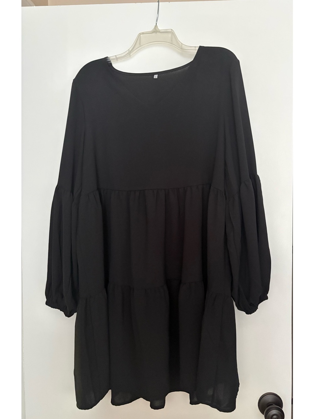 Black Tiered Long Sleeve Women's Dress